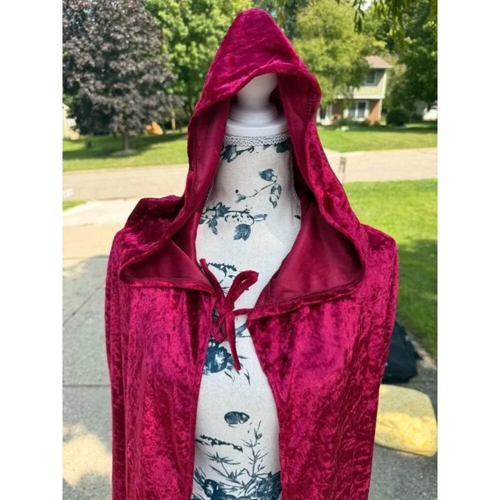 Adult red crushed velvet hooded cape
